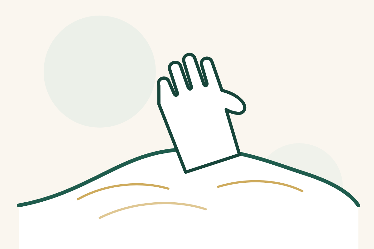 Illustration: massierende Hand mit fliessenden Linien auf einem Rücken